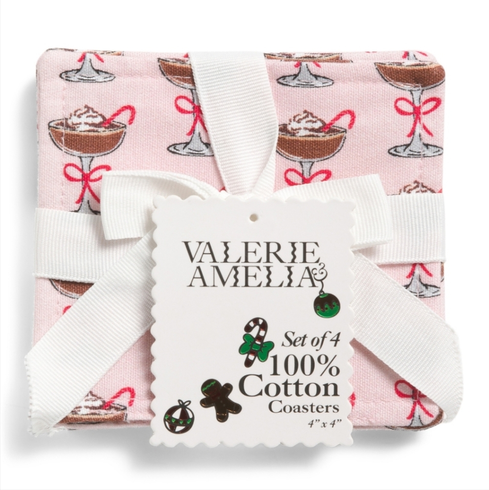 Valerie & Amelia Pink Martini  Cotton Coasters Set Set Of 4 New